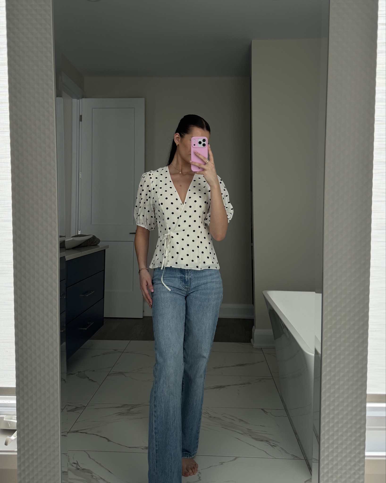 Love this blouse! newest addition to my spring wardrobe 🤍🖤 (+ these are obv my fav jeans) @Aritzia 

#LTKValentine #LTKgrwm #LTKootd