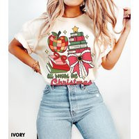 All Booked For Christmas Preppy Bow Shirt School Team Teacher Holiday Comfort Colors Tee Gifts Book Lover Coquette Xmas Outfit | Etsy (US)