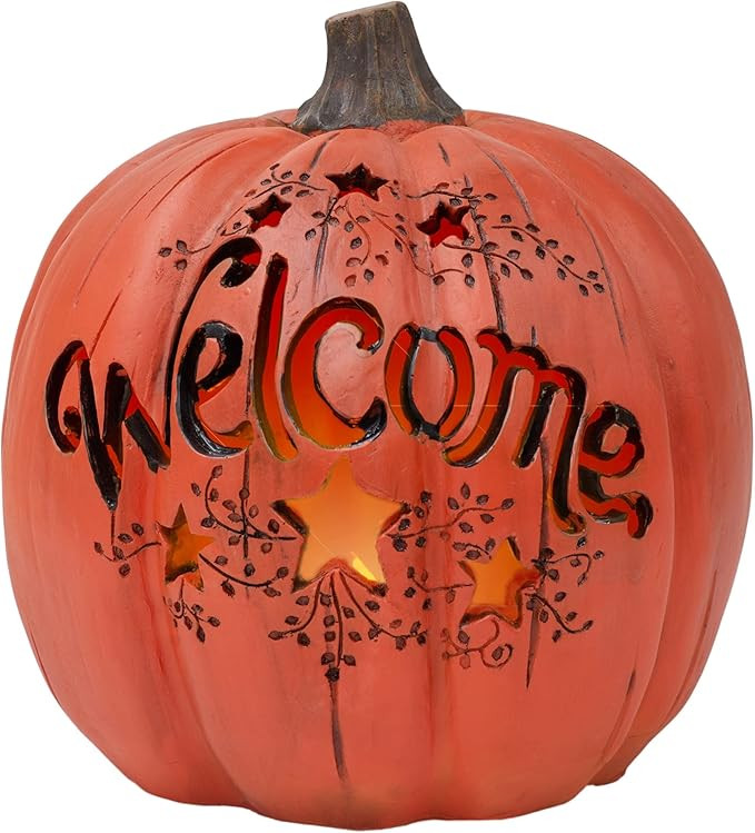 Mark Feldstein Welcome LED Pumpkin Orange 7 x 7 Resin Stone Harvest Collectible Figurine | Amazon (US)