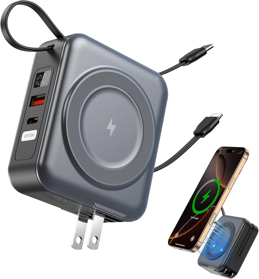 for Magsafe Portable Charger with AC Wall Plug, 6-in-1 Magnetic Wireless Power Bank 10000mAh Buil... | Amazon (US)