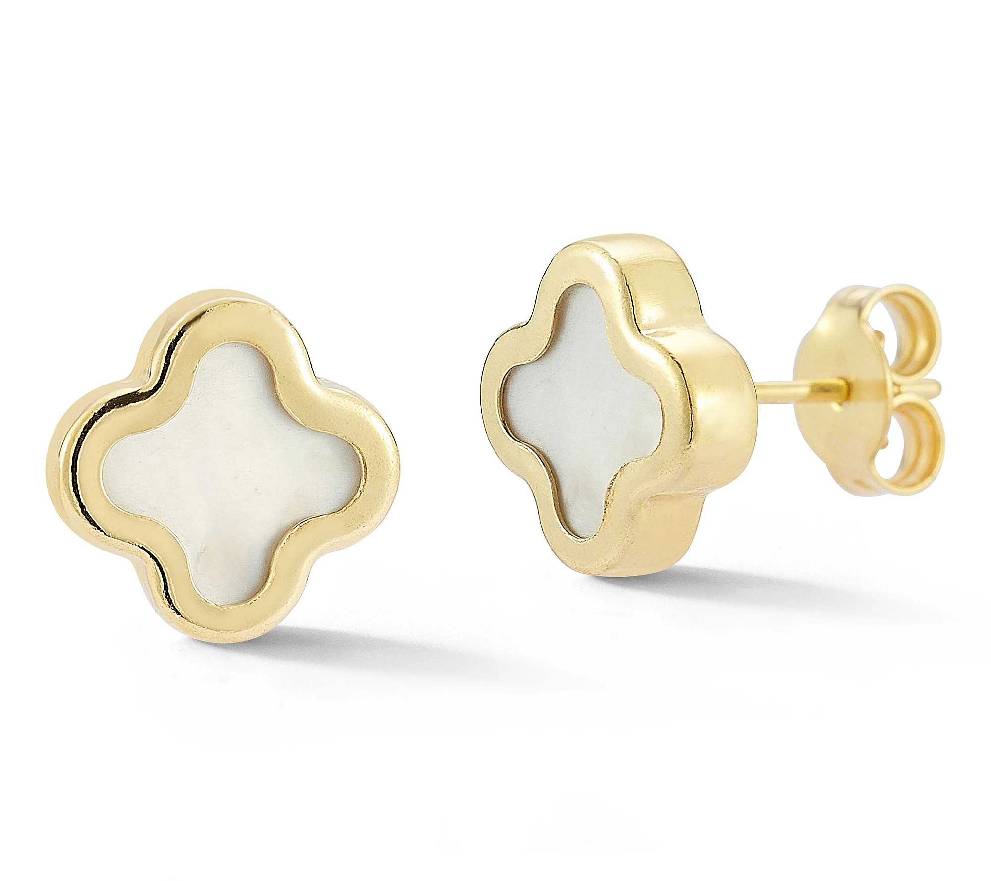 Italian Gold Mother of Pearl Clover Stud Earrin gs, 14K | QVC