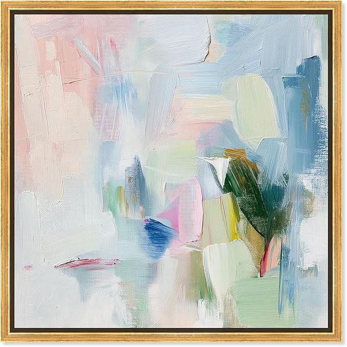 Art Remedy Verdant Breeze Over White Canvas Modern Colorful Art, Gold Frame, 40" x 40" | Amazon (US)