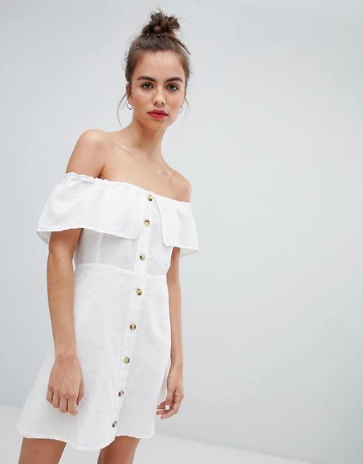 Pull&Bear button down dress in white | ASOS US