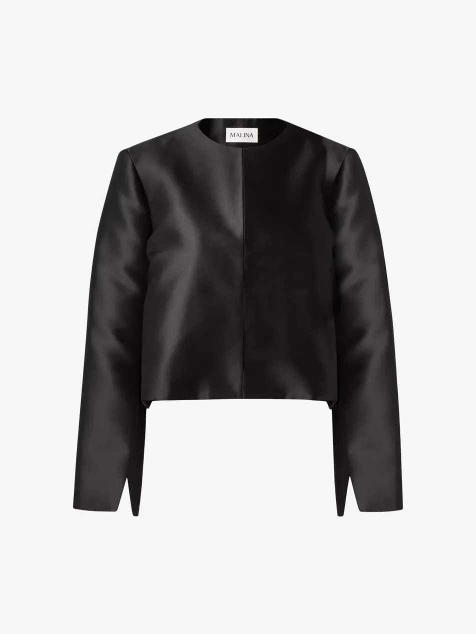 Ruthie round-neck long-sleeve cropped satin blouse | Selfridges