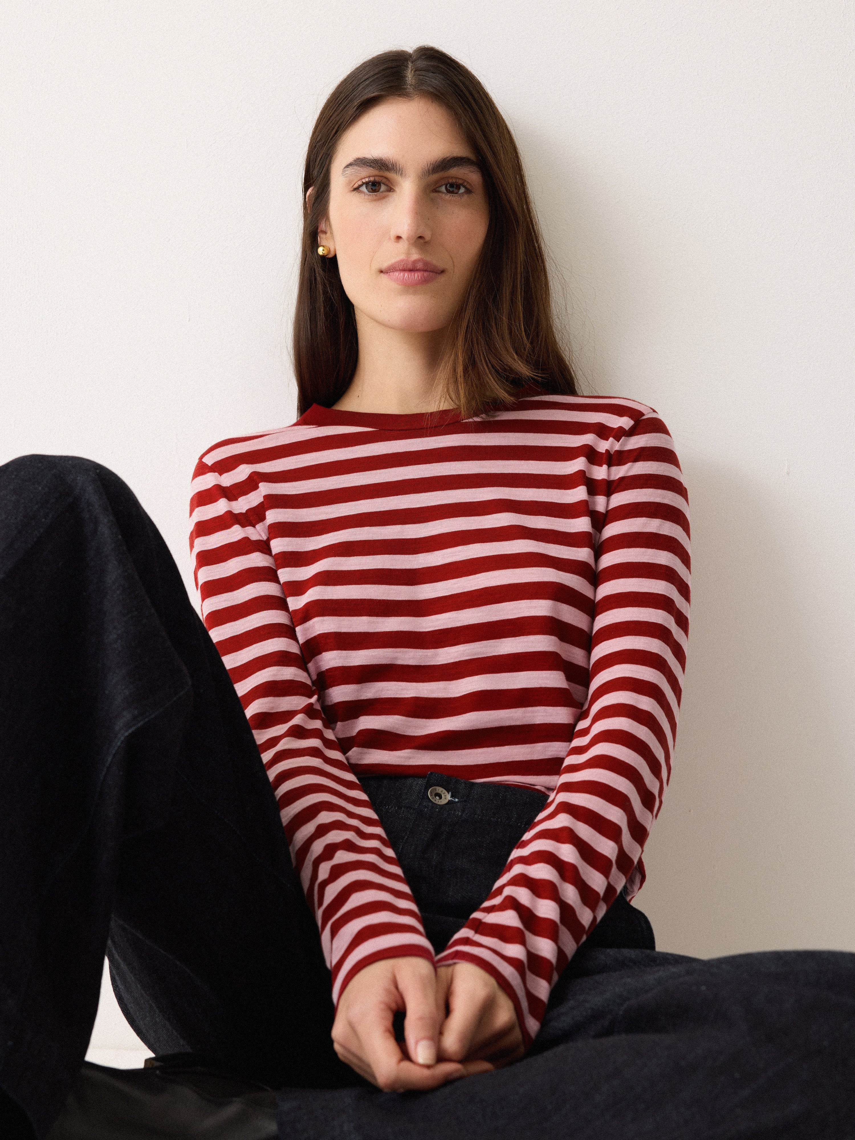Cotton Stripe Long Sleeve Tee | Pink | Jigsaw (UK)