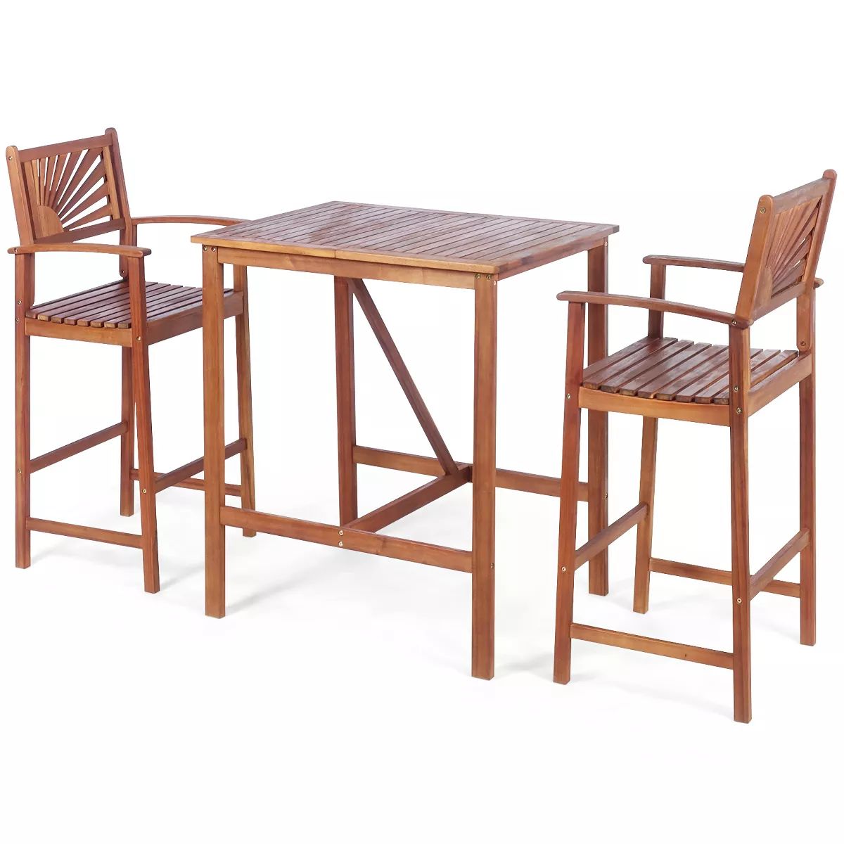 Costway 3PCS Bar Set Acacia Wood Bar Height Patio Bistro Dining Set Outdoor | Target