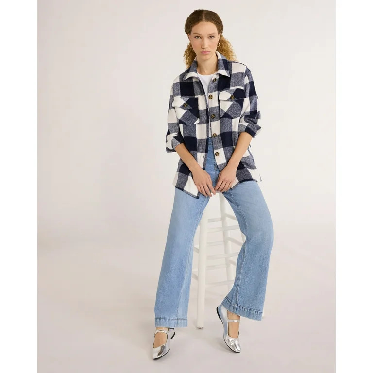 Time and Tru Women's Button Front Shacket, Sizes S-XXXL - Walmart.com | Walmart (US)