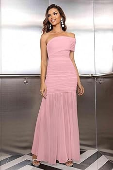 LAGSHIAN Vestido largo formal elegante para mujer, con un hombro, sin mangas, fruncido, entallado... | Amazon (US)
