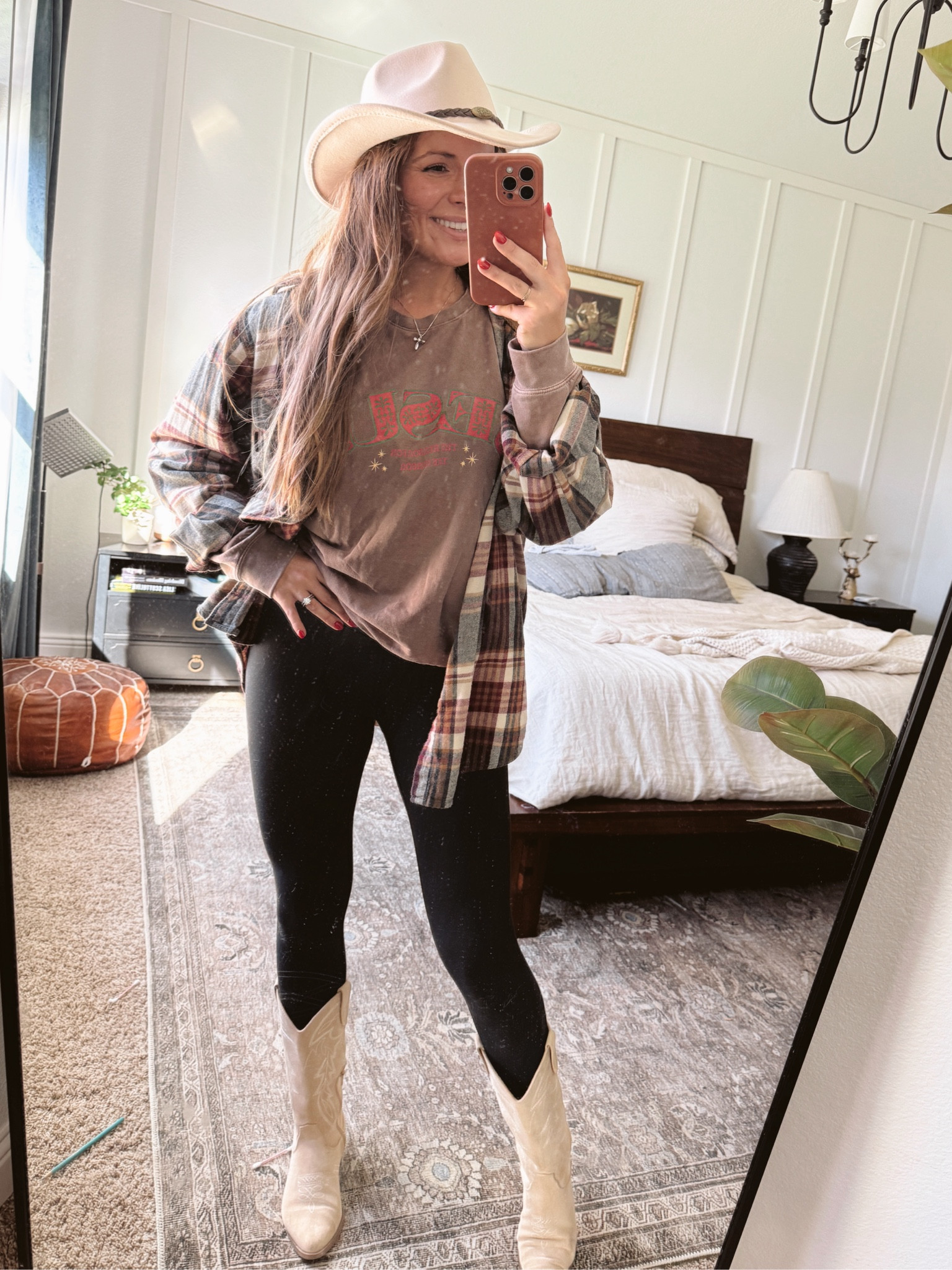 Amazon cowboy hat and Walmart shoes and I love them! Also my favorite Amazon leggings ever. Wearing size small. My sweater is from my shop RebelMomShop.com 

#LTKStyleTip #LTKShoeCrush #LTKHoliday