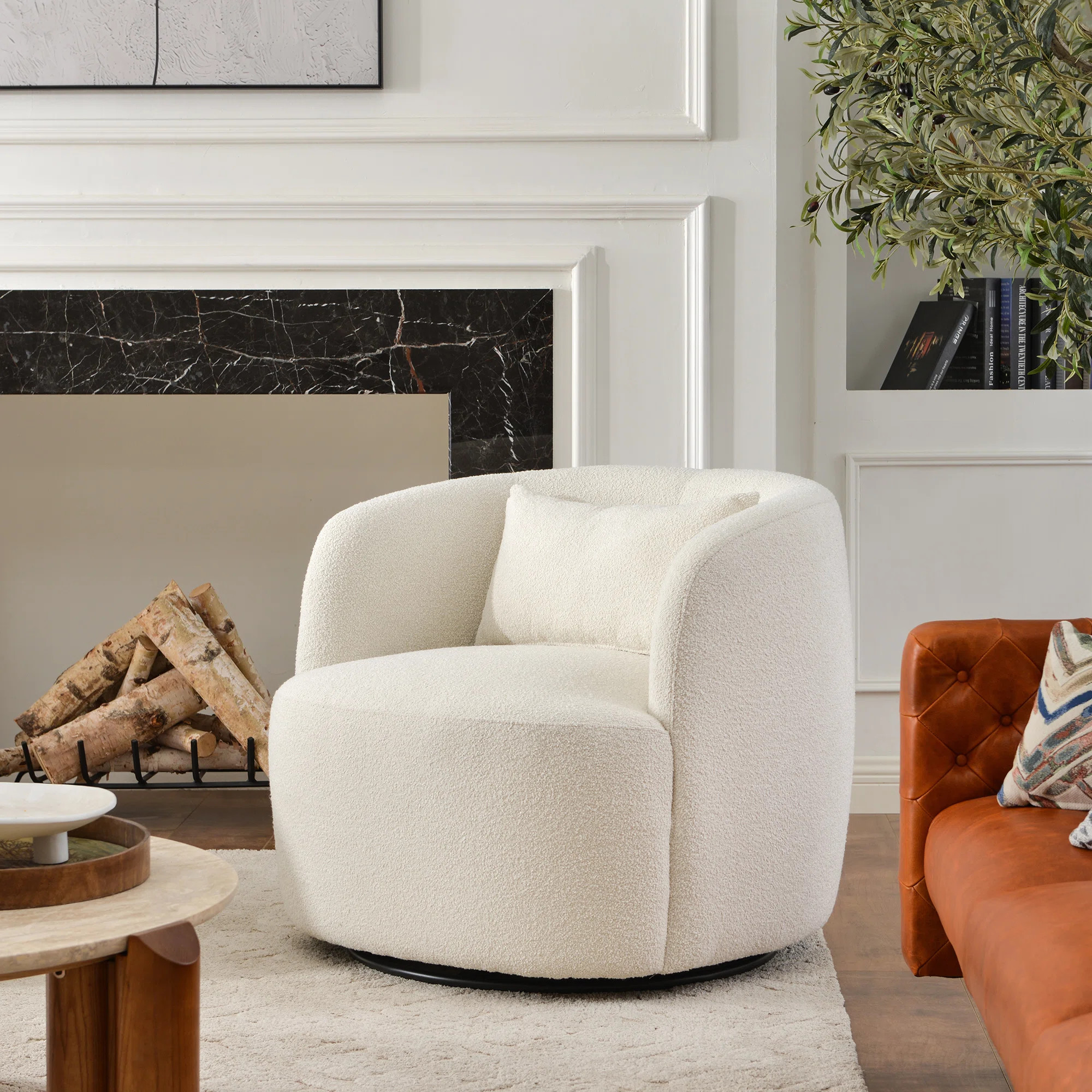 Sydney 34" Wide Boucle Upholstered Swivel Armchair | Wayfair North America