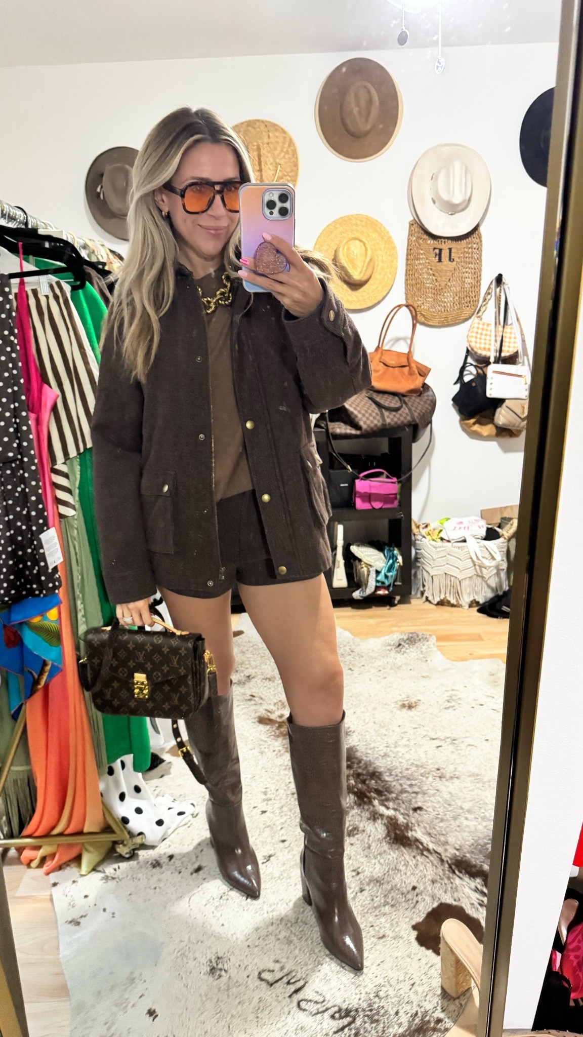Such a cool girl set 🤎 The jacket and shorts would both be cute separately as well. Wearing a size medium. Jacket is oversized and shorts are on the shorter side but look great with boots.

#LTKootd #LTKOver40 #LTKSeasonal