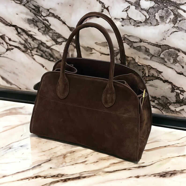 Suede Margaux Leather Tote Bag, Italian Designer, Hand Bag, Handheld Bags, Top Handle Bags, Top H... | Etsy (US)