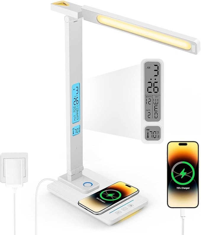LED Desk Lamp with Wireless Charger: Desk Lamps for Home Office Bedroom, 5 Color Modes & Brightne... | Amazon (US)