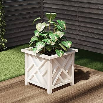 Lattice Design Planter Box – 14.75-Inch-Square Decorative Outdoor Flower or Plant Pot – Front... | Amazon (US)
