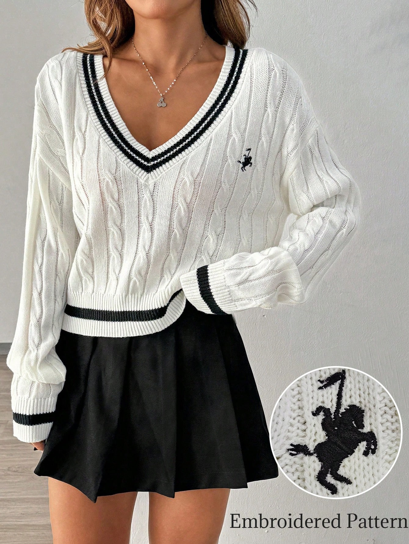 SHEIN Relaxiva Women's Deep V-Neck Long Sleeve Striped Casual Pullover Sweater, Elegant And Soft | SHEIN