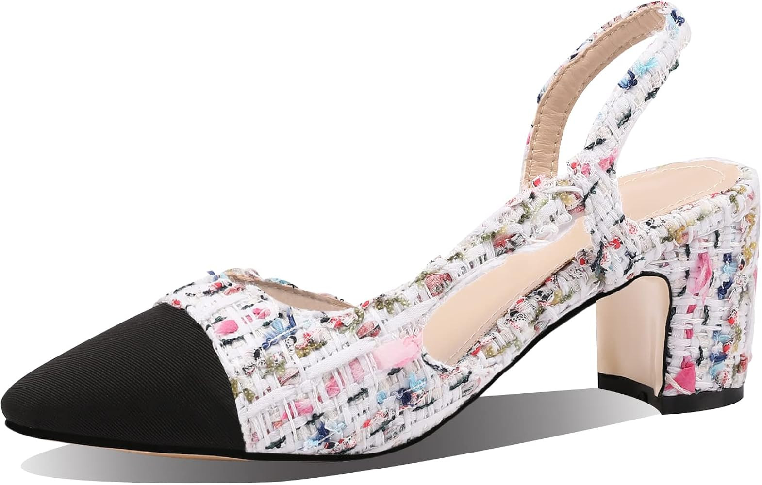 MIRAAZZURRA Women Sling Back Pumps Chunky Heels Sexy Splicing Round Toe Casual Wedding Shoes for ... | Amazon (US)