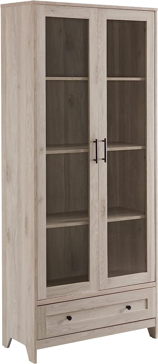Home Source Display Storage Cabinet in White Oak with Glass Doors | Amazon (US)