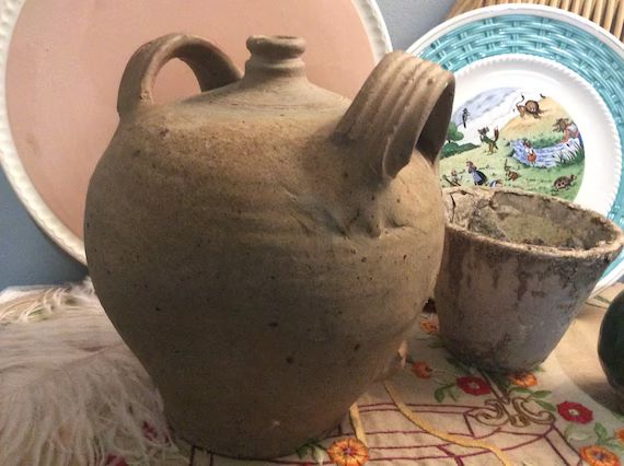 French Antique Earthenware Jar  Antique Stoneware Oil Vessel | Etsy | Etsy (US)