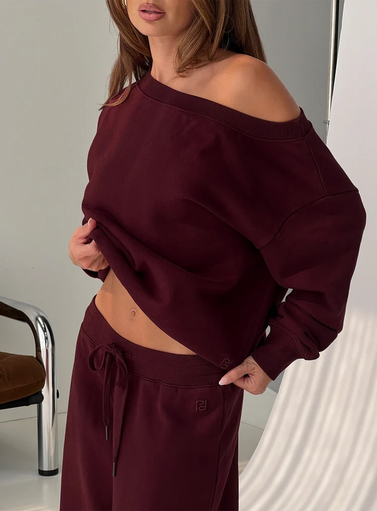 Wellness Off the Shoulder Jumper Currant | Princess Polly US