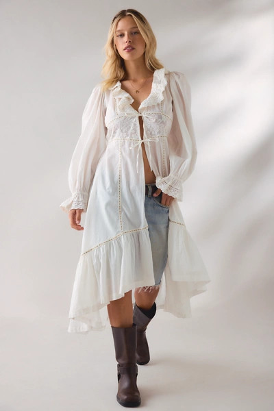 Kimchi Blue Lila Eyelet Lace Trim Tie-Front Maxi Top | Urban Outfitters (US and RoW)