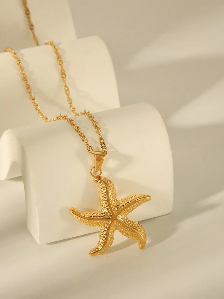 1pc European And American Style Beach Vacation INSP Stainless Steel Gold-Plated Ocean Collection ... | SHEIN