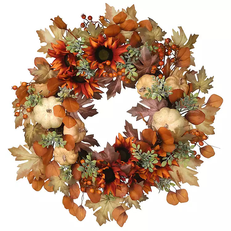 White Pumpkins and Sunflower Wreath | Kirkland's Home