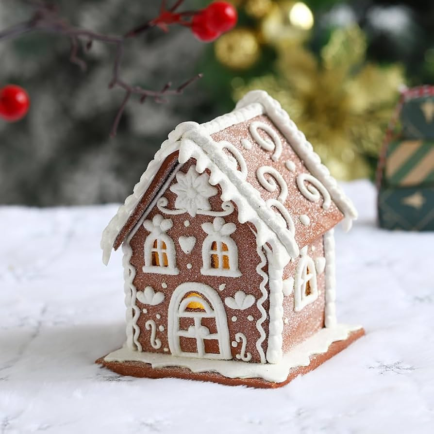 Gingerbread House Christmas Decorations - 1PC Clay Dough Cookie and White Color House with Led Li... | Amazon (US)