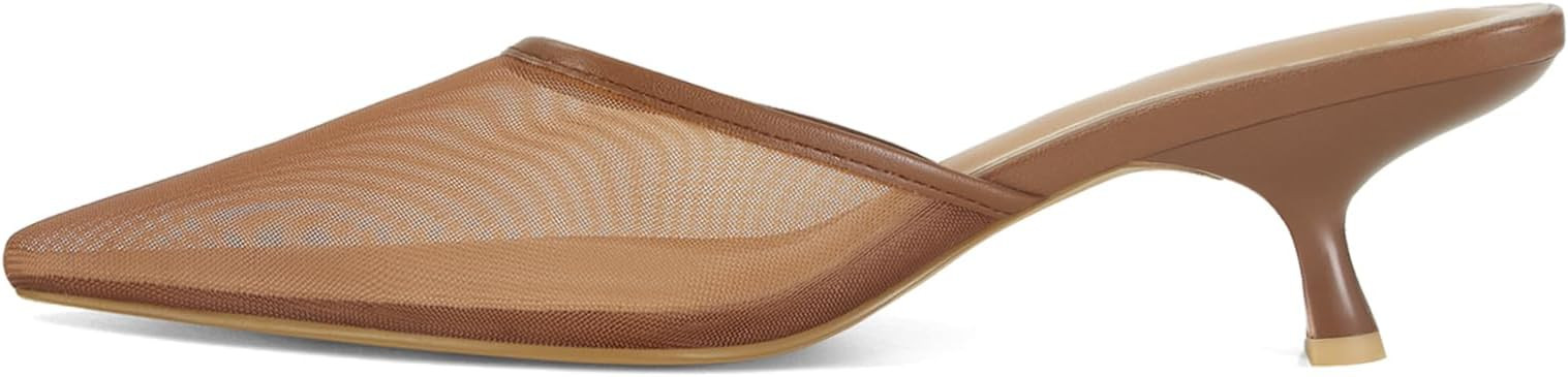 Mesh Kitten Heels Mules for Women Closed Pointed Toe Slip on Backless Stiletto Slingback Low Heel... | Amazon (US)