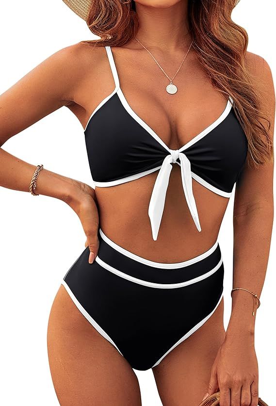 Blooming Jelly Womens High Waisted Bikini Set Tie Knot High Rise Two Piece Swimsuits Bathing Suit... | Amazon (US)