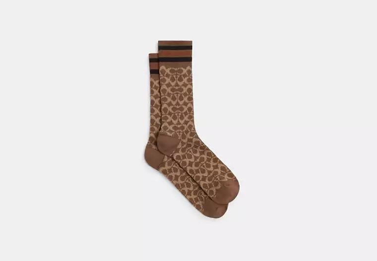 Coach Outlet Signature Calf Socks - Beige, Size: Small/Medium | Coach Outlet US