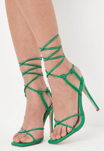 Missguided - Green Caged Tie Up Heeled Sandals | Missguided (US & CA)
