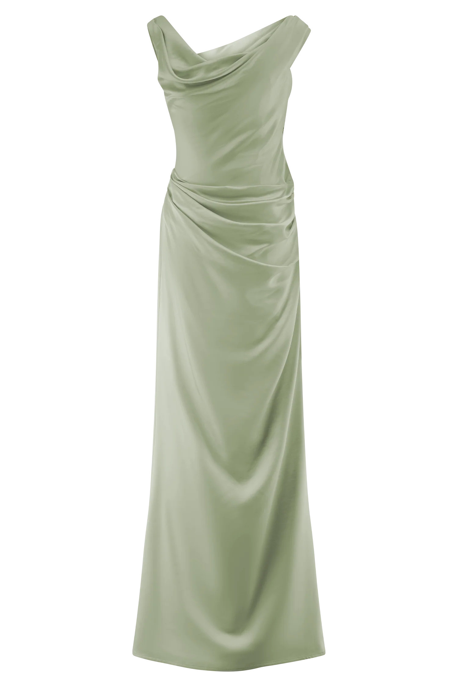 Off Shoulder Satin Maxi Dress - Sage | MESHKI US