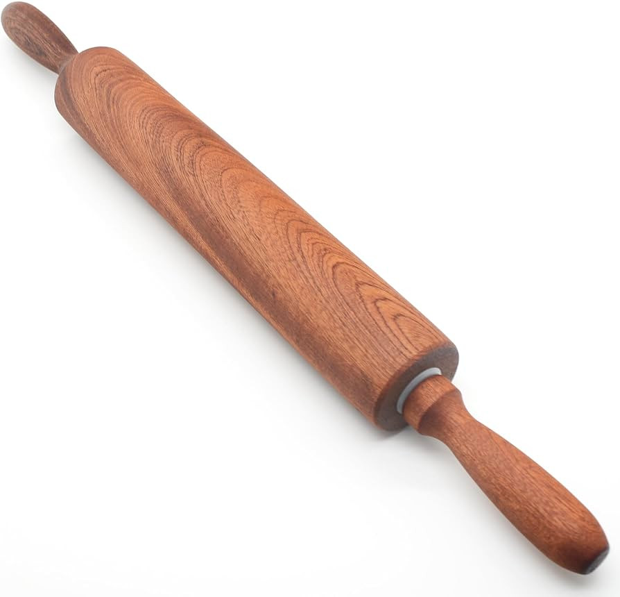 Classic Sapele Wood Rolling Pin With Handles,Baking Wooden Rolling Pin （17''L x 1.77"W) | Amazon (US)