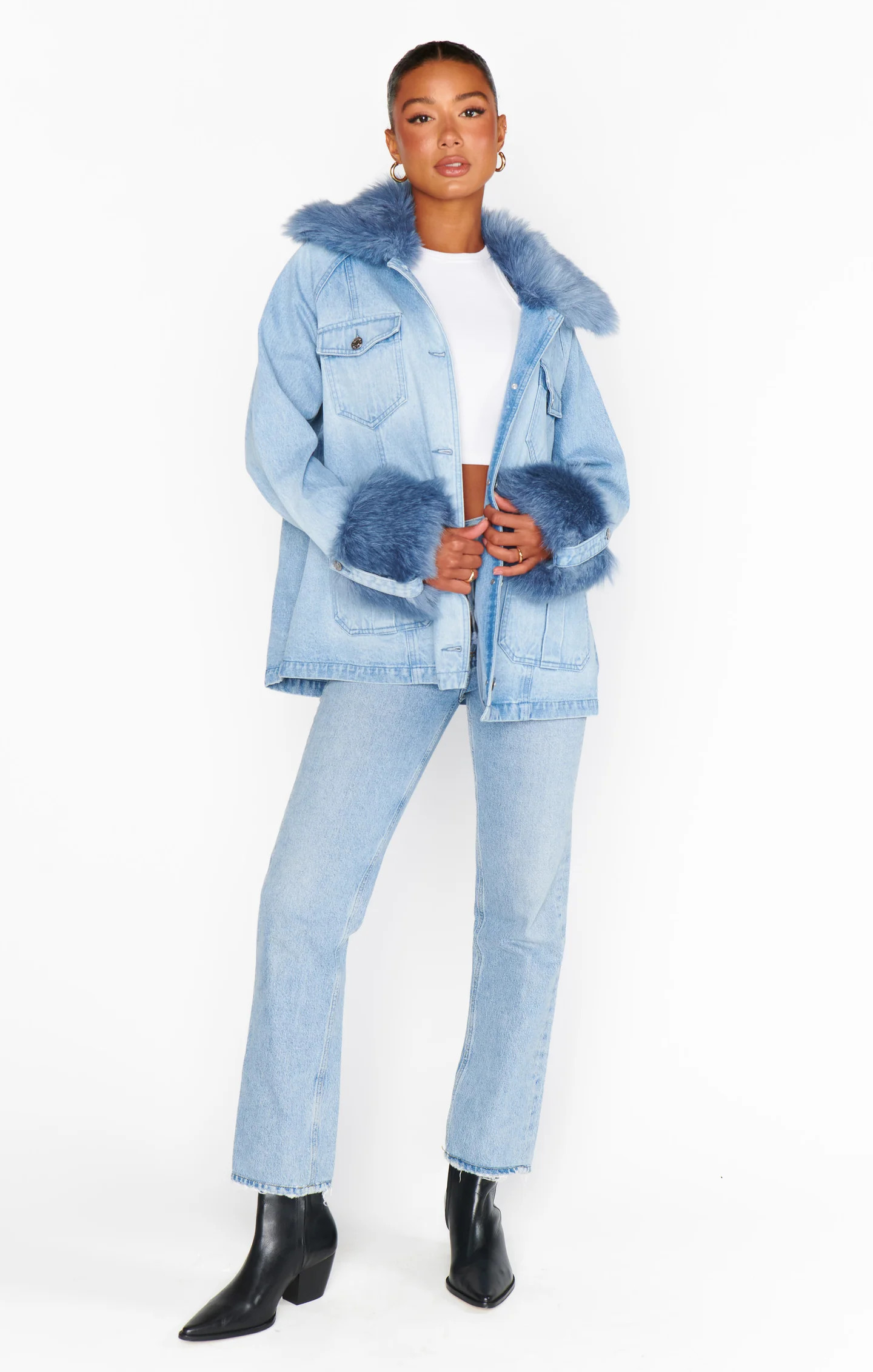 Copenhagen Jacket ~ Drift Indigo with Blue Faux Fur | Show Me Your Mumu