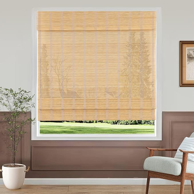 Cordless Bamboo Roman Shades, Custom Woven Wood Shades, Lined Blackout Bamboo Blinds, Light Filte... | Amazon (US)