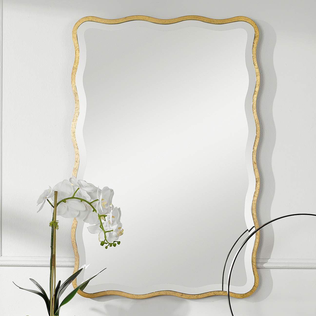 Uttermost Aneta 36" x 24" Scalloped Wood Gold Mirror | Lamps Plus