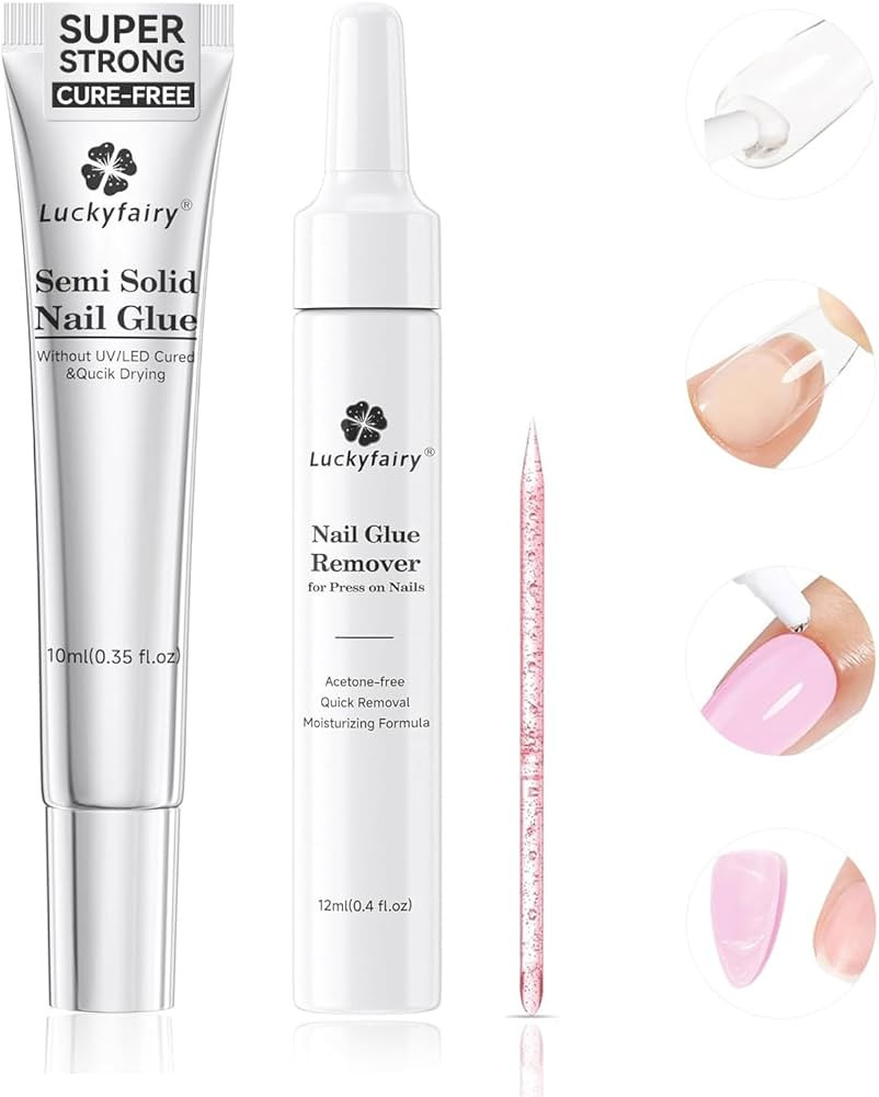 Super Strong Nail Glue for Press On Nails: 10g Semi Nail Glue with 12ml Glue Remover Kit, Quick D... | Amazon (US)