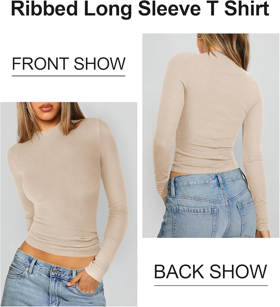 Womens Ribbed Long Sleeve T Shirts Crew Neck Fall Basic Tight Tops Fitted Casual Going Out Workou... | Amazon (US)
