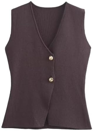 FindThy Women’s Cropped Knit Vest V Neck Button Up Solid Color Sleeveless Gilet Tank Tops | Amazon (US)