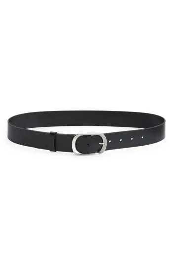 Nordstrom Oval Buckle Leather Belt in Black at Nordstrom Rack, Size Medium | Nordstrom Rack