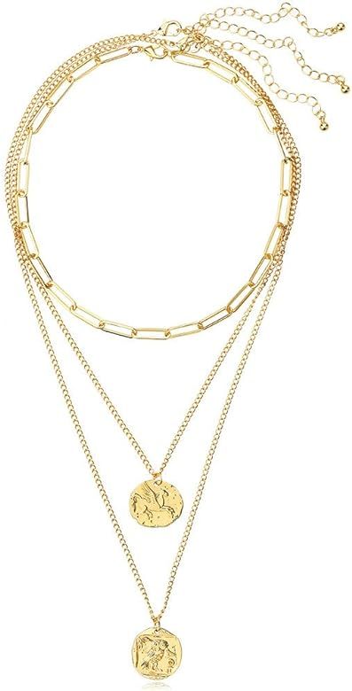 Gold Coin Necklaces for Women Vintage Medallion Necklace Layered Chain Neckalces | Amazon (US)