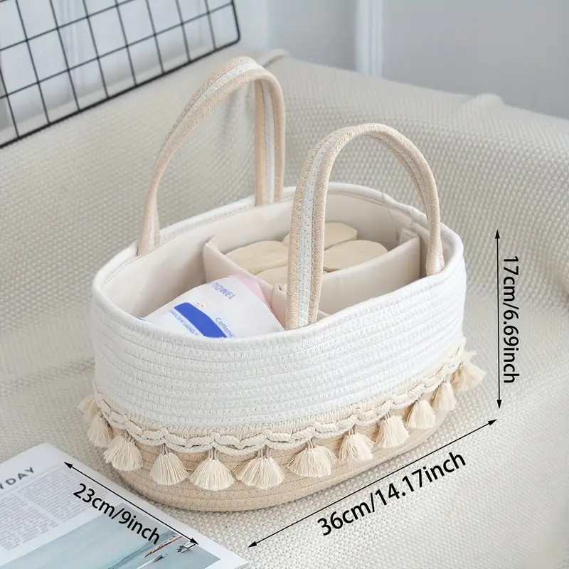 Boho-Chic Handwoven Storage Basket with Lace Trim & Detachable Dividers - Portable Toy Organizer ... | Temu Affiliate Program