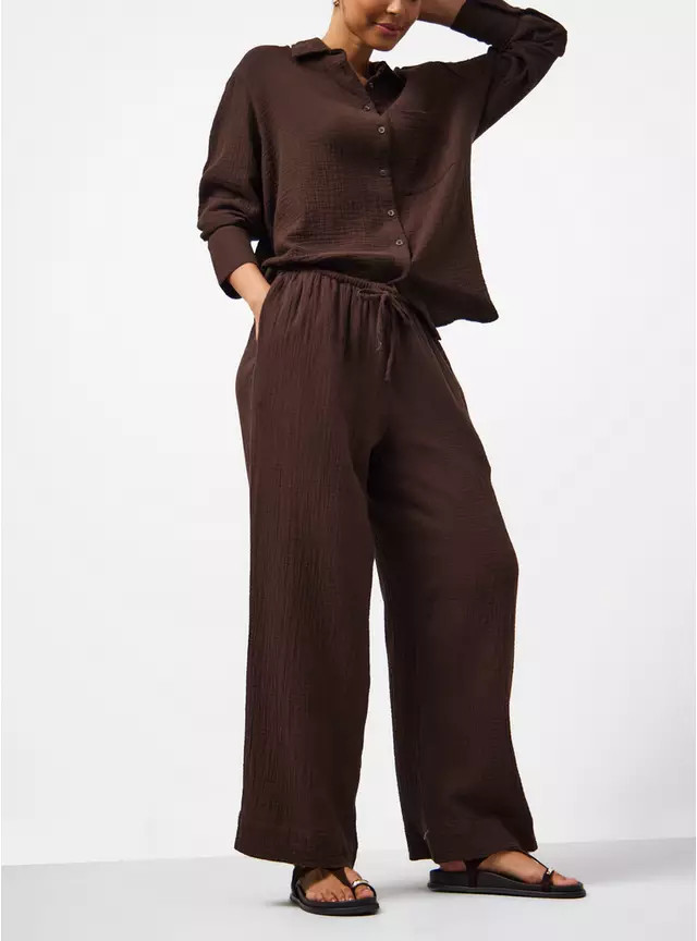 Buy Brown Double Cloth Wide Leg Trousers 22 | Co-ords | Tu | Tu Clothing