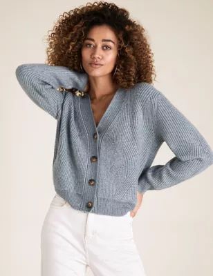 Textured Ribbed V-Neck Button Cardigan | Marks & Spencer (US)