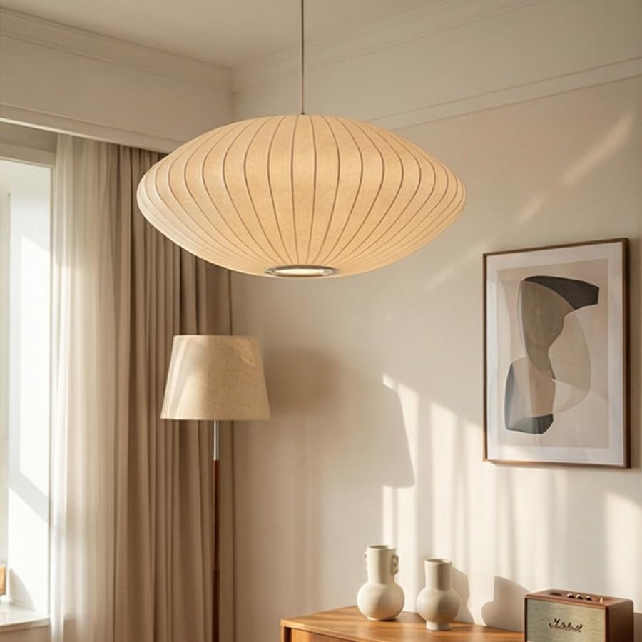 ziidoo Lantern Pendant Light Imitation Silk Chandelier，19.7in White Wabi Sabi Light Fixture Rou... | Amazon (US)