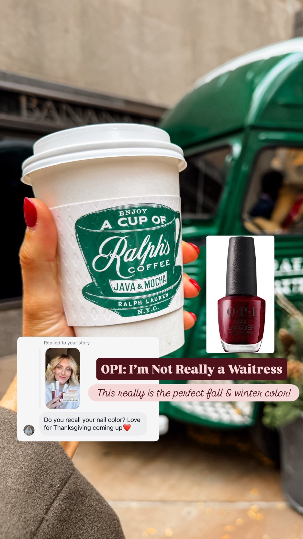 I have loved this OPI color on my nails! It’s a wine red color, and it’s perfect for fall & winter! It even works for the holidays!

Loverly Grey, nail colors, nail inspo, OPI colors, burgundy nails, red nails 

#LTKStyleTip