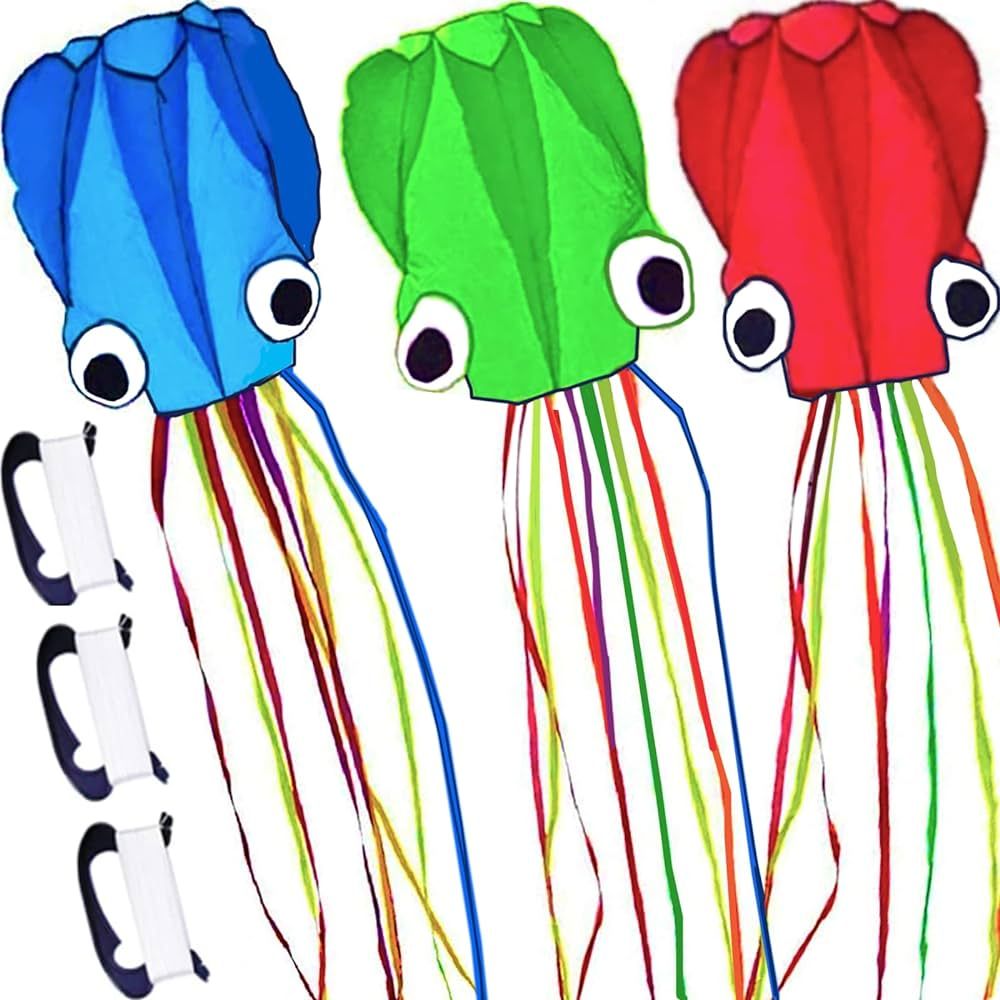 3 Pack Octopus Kite, 3D Kite Long Tail Easy Flyer Kite Beach Kites People Adults Gift 3 Colors (B... | Amazon (US)