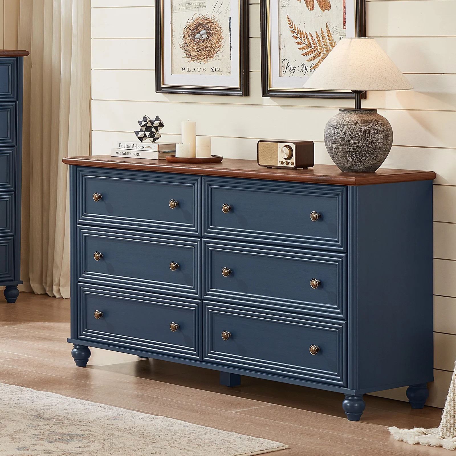 Rustic Modern Chest of 6 Drawers, 54" Extra Wide Double Dresser for Master Bedroom or Nursery Sto... | Walmart (US)