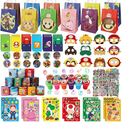 MRIOTI Mario Party Favors consisting of Mini Notepads, Pocket Notebooks ,Stickers and Stamps for Mario Party Supplies Birthday Set for Mario Themed Parties and Carnivals | Amazon (US)