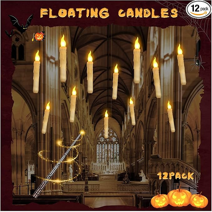 Floating Candles with Wand Remote, Halloween Decorations 12Pcs Magic Hanging Candles, LED Flicker... | Amazon (US)